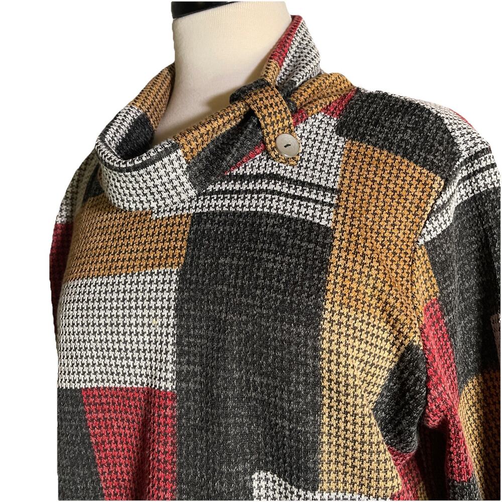 Alfred Dunner Sweater Petite Large Cowl Neck Sweater Houndstooth Pattern - Picture 2 of 5
